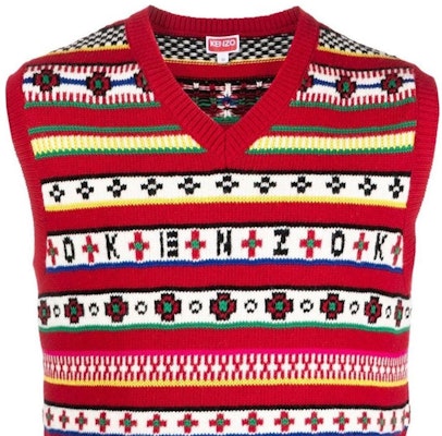 (W) KENZO x Nigo FW22 ユニバーシティ Vネック ノースリーブ ベスト レッド. FC65PU3183CH-21 Details for (W) KENZO x Nigo FW22 ユニバーシティ Vネック ノースリーブ ベスト レッド. FC65PU3183CH-21