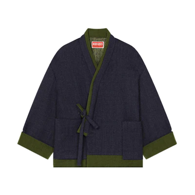 (Women) KENZO Nigo FW22 East Meets West Patchwork V-Neck Jacket Women’s Blue. FC62MA0569OB-77