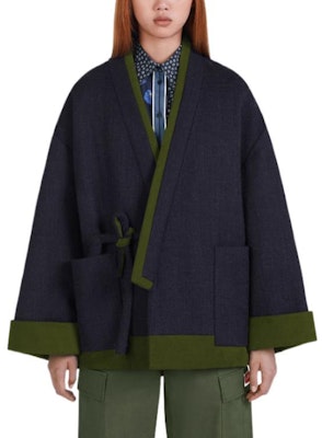 (Women) KENZO x Nigo FW22 East Meets West Patchwork V-Neck Jacket Women’s Blue. FC62MA0569OB-77 Details for (Women) KENZO x Nigo FW22 East Meets West Patchwork V-Neck Jacket Women’s Blue. FC62MA0569OB-77