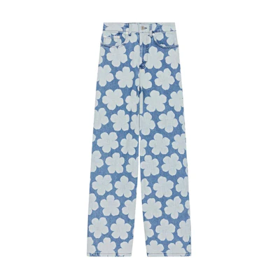 (Women) KENZO Nigo HANA DOTS FW22 Printed Straight-Leg Jeans Women Blue FC62DP2029FP67-27