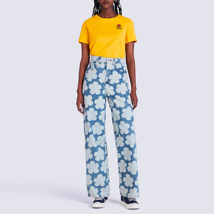 Shop (Women) KENZO x Nigo HANA DOTS FW22 Printed Straight-Leg Jeans Women Blue FC62DP2029FP67-27