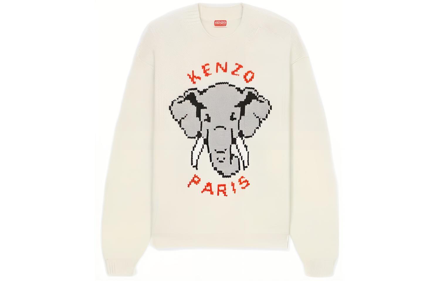 (Women) KENZO x Nigo SS23 Pixel Elephant Jacquard Knit Pullover Women’s Off-White Sweater FD52PU3653BA-02
