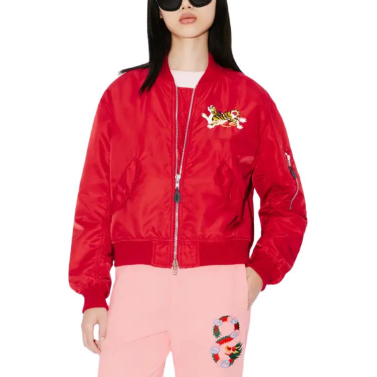Sizing (W) KENZO Año del Dragón Chaqueta Roja Bordada Casual con Cremallera. FE52BL179YOC-22