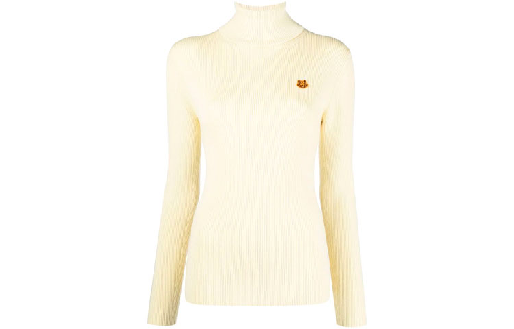 (Women) KENZO Yellow Turtleneck Wool Sweater with Small Logo Patch. FB62PU6433TA-04