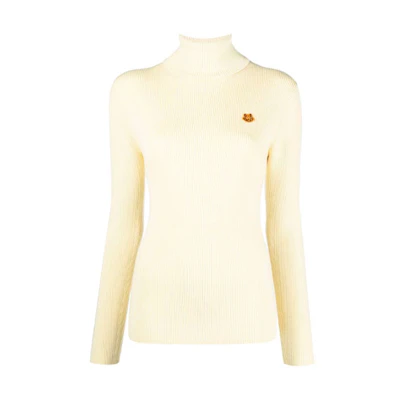 (Women) KENZO Yellow Turtleneck Wool Sweater with Small Logo Patch. FB62PU6433TA-04