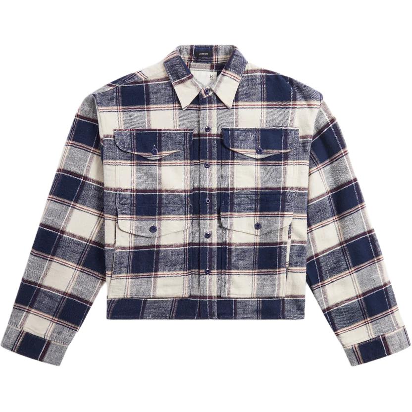 (Women) KITH  Plaid Casual Breathable Long Sleeve Shirt Blue White. r13wr259-r346b