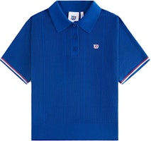 (Women) KITH x Wilson Logo Print Striped Short Sleeve Polo Shirt Women Blue W91W314130WNVJ (Women) KITH x Wilson Logo Print Striped Short Sleeve Polo Shirt Women Blue W91W314130WNVJ