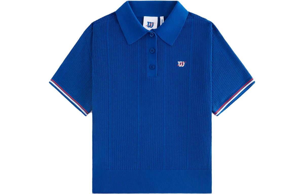 Order (W) KITH x Wilson Kaos Polo Wanita Garis Lengan Pendek Logo Biru W91W314130WNVJ