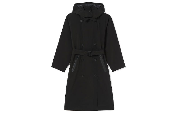 (Women) LACOSTE  Black Hooded Belted Trench Coat Double-Breasted. BF0062-031