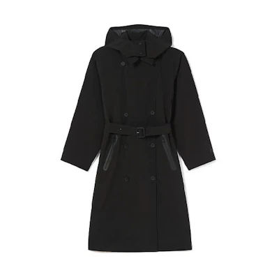 (Women) LACOSTE Black Hooded Belted Trench Coat Double-Breasted. BF0062-031