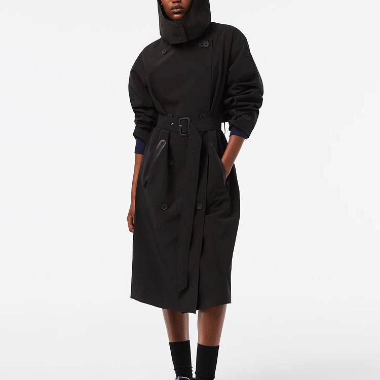 Shop (W) 拉科斯特 黑色连帽双排扣腰带风衣. BF0062-031
