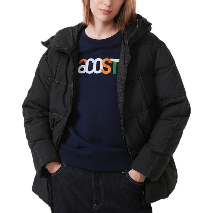 Lookbook (W) LACOSTE 黑色格紋連帽外套 - 簡約保暖休閒款 BF4449-031