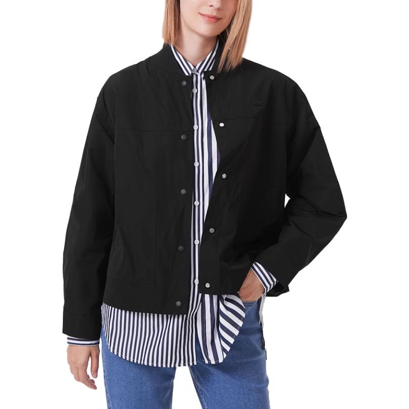 Lookbook (Women) LACOSTE  Black Solid Single-Breasted Stand Collar Jacket. BF2963-031