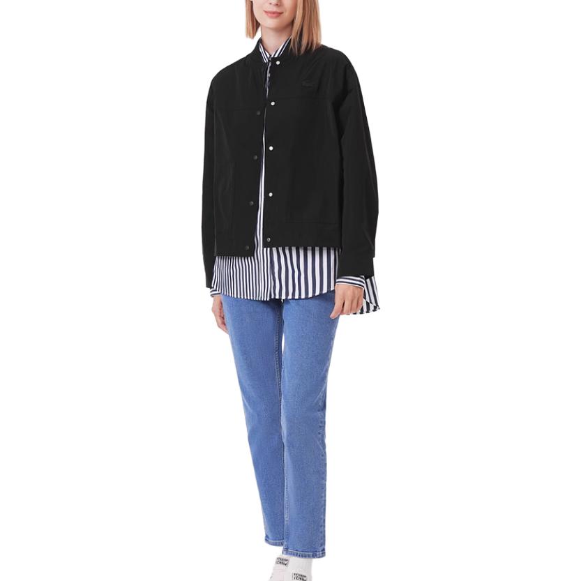 Shop (Women) LACOSTE  Black Solid Single-Breasted Stand Collar Jacket. BF2963-031