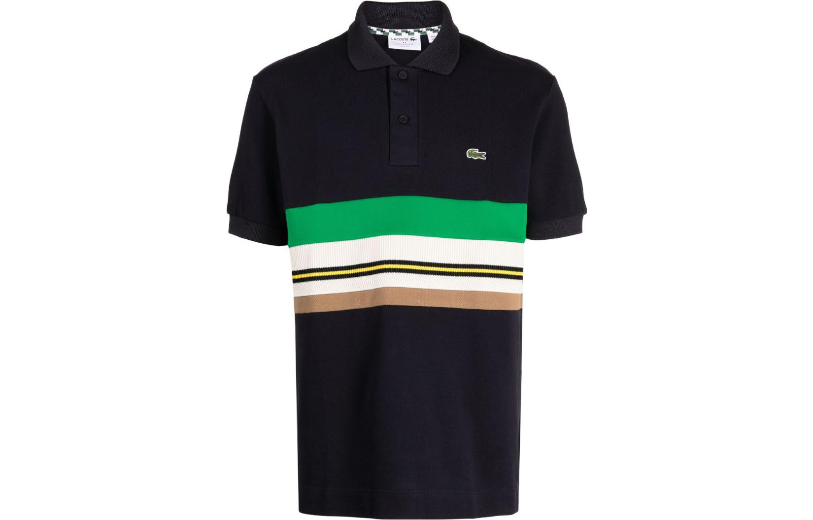 (Women) LACOSTE  Black Striped Short Sleeve Polo Shirt with Logo Crocodile Design. PH1132-HDE
