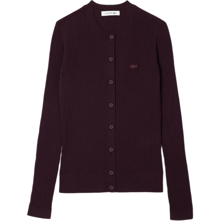 (Women) LACOSTE  Brown Knit Cardigan Sweater with Animal Logo Design. AF2560-BZD