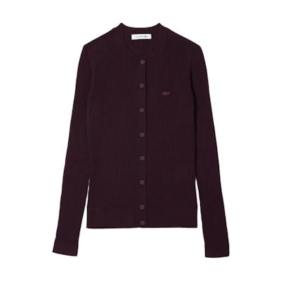 (Women) LACOSTE Brown Knit Cardigan Sweater with Animal Logo Design. AF2560-BZD