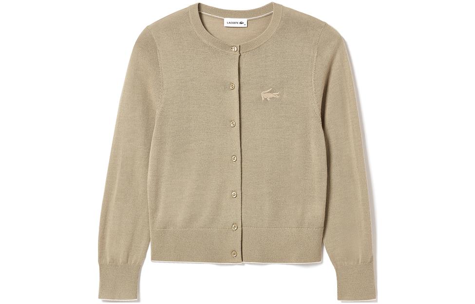 Order (Women) LACOSTE  Camel Crewneck Knit Cardigan with Crocodile Embroidery. AF1020-131085-CB8