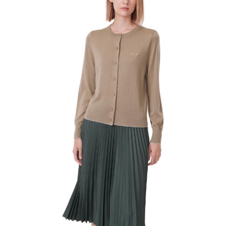 Purchase (Women) LACOSTE  Camel Crewneck Knit Cardigan with Crocodile Embroidery. AF1020-131085-CB8