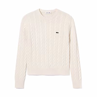(Women) LACOSTE Crewneck Pullover Sweater - Solid Color Beige AF0633-10