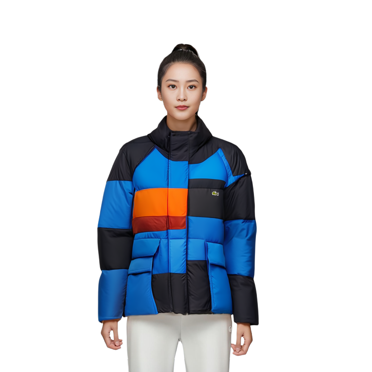 (Women) LACOSTE  FW23 Colorblock Down Jacket Blue Orange Warm Long Sleeve. BF5831-IZR 圖 5