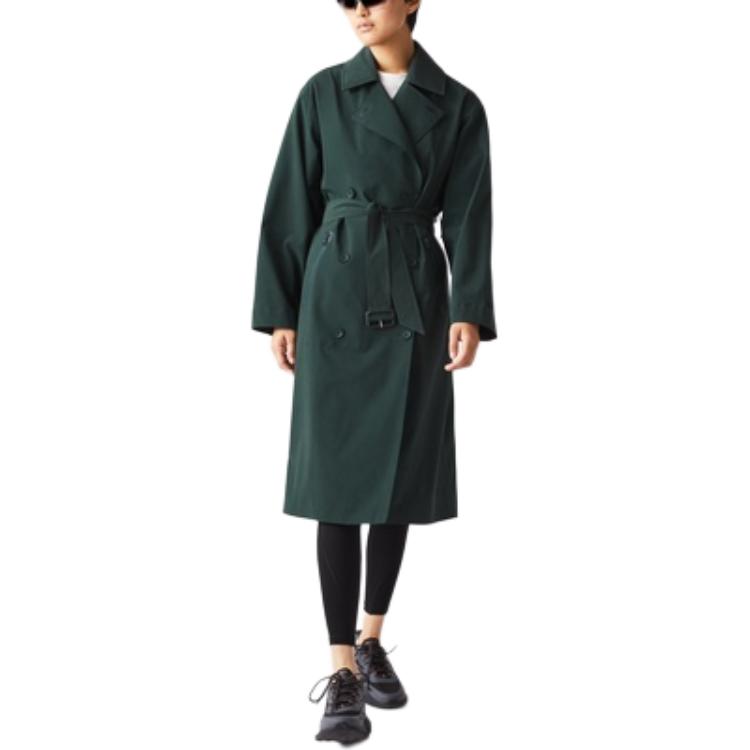 Shop (W) LACOSTE 绿色双排扣翻领长款风衣。 BF4478L-R89