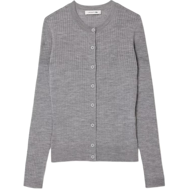 (Women) LACOSTE  Grey Animal Pattern Crewneck Cardigan Sweater Long Sleeve. AF2560-CCA