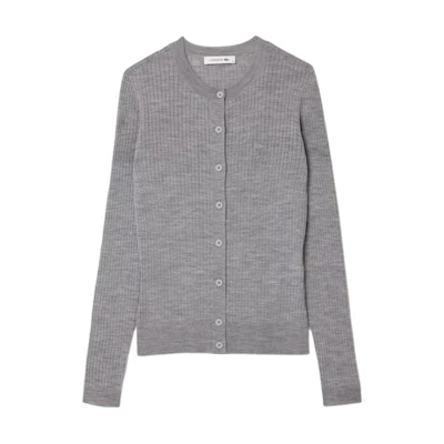 (Women) LACOSTE Grey Animal Pattern Crewneck Cardigan Sweater Long Sleeve. AF2560-CCA