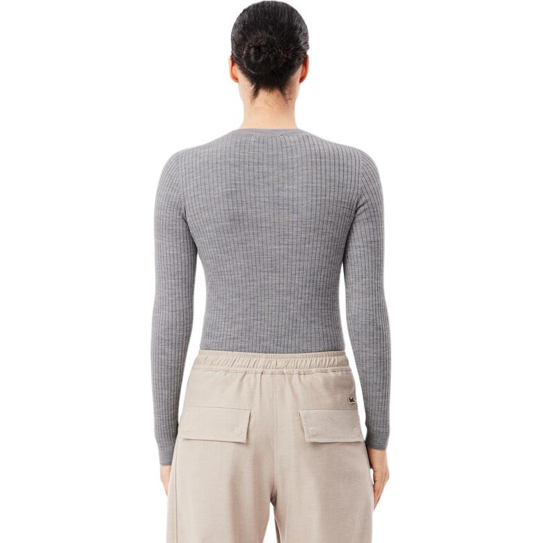 Shop (W) 라코스테 그레이 애니멀 패턴 크루넥 가디건 스웨터 롱슬리브. AF2560-CCA