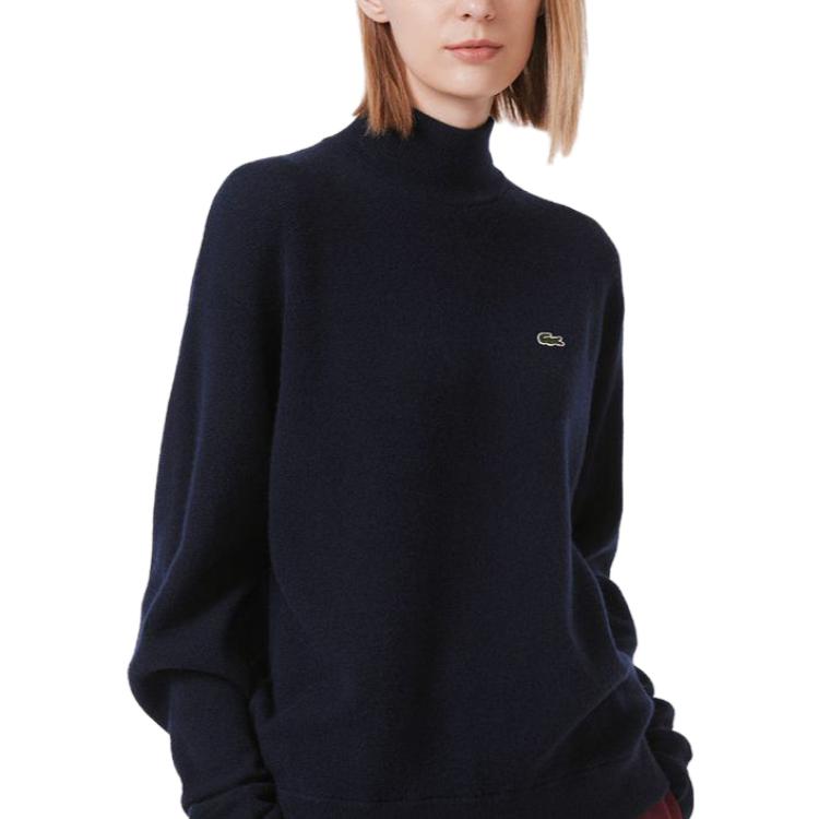 Lookbook (Women) LACOSTE  High-Neck Knitted Sweater Navy Blue Casual Style AF9542-166