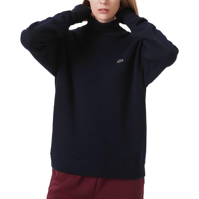 Shop (Women) LACOSTE  High-Neck Knitted Sweater Navy Blue Casual Style AF9542-166