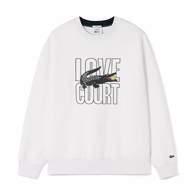 (Women) LACOSTE Ivory Pullover Sweatshirt with Letter and Smiley Face Design. SH9230-70V
