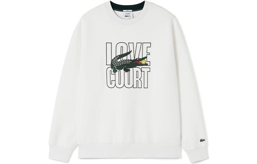 Order (Women) LACOSTE  Ivory Pullover Sweatshirt with Letter and Smiley Face Design. SH9230-70V