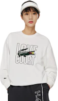 Lookbook (Women) LACOSTE Ivory Pullover Sweatshirt with Letter and Smiley Face Design. SH9230-70V