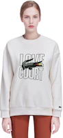 Shop (Women) LACOSTE Ivory Pullover Sweatshirt with Letter and Smiley Face Design. SH9230-70V
