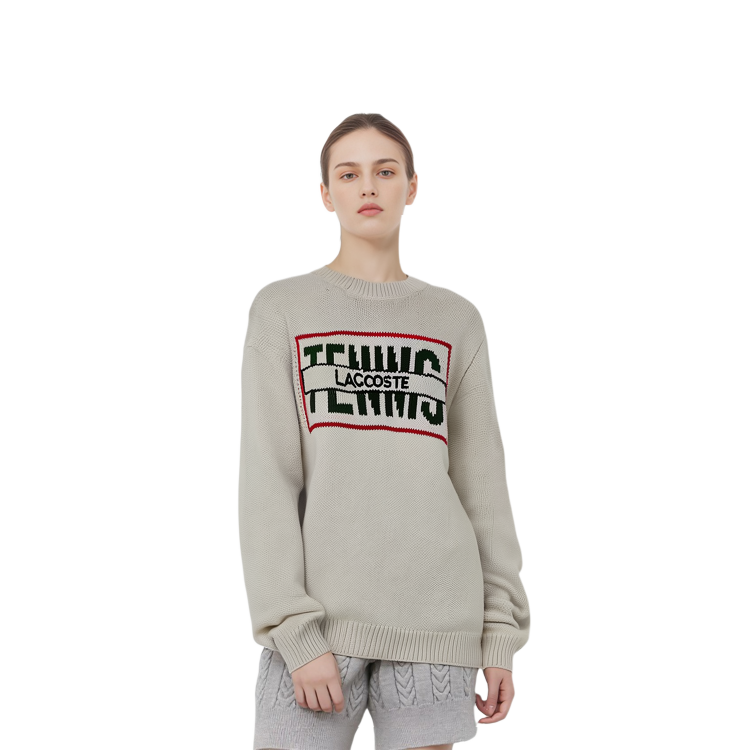 Sizing (W) Lacoste Sweater Lengan Panjang Off-White Pullover. AF0641-R1T