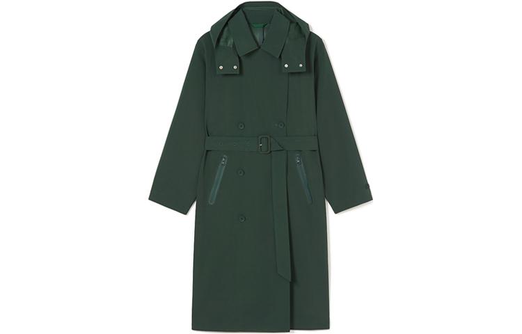 (Women) LACOSTE  Long Hooded Trench Coat Solid Color - Dark Green. BF4478-R89