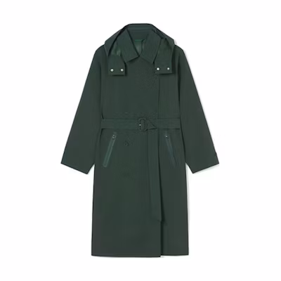 (Women) LACOSTE Long Hooded Trench Coat Solid Color - Dark Green. BF4478-R89