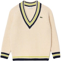 (Women) Lacoste Loose-Fit Colorblock V-Neck Sweater Beige AF2563-I63 (Women) Lacoste Loose-Fit Colorblock V-Neck Sweater Beige AF2563-I63