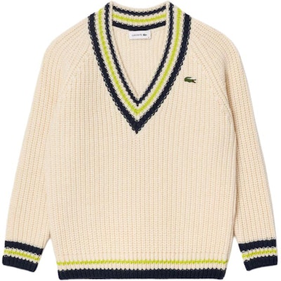 (W) Lacoste 寬鬆版撞色V領毛衣 米色 AF2563-I63 Buy (W) Lacoste 寬鬆版撞色V領毛衣 米色 AF2563-I63