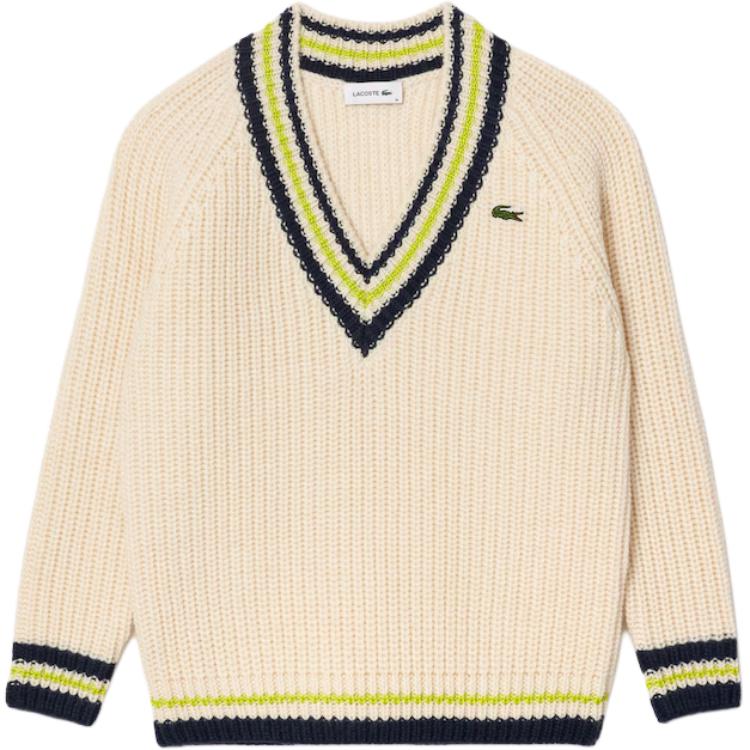 Order (W) Lacoste 寬鬆版撞色V領毛衣 米色 AF2563-I63