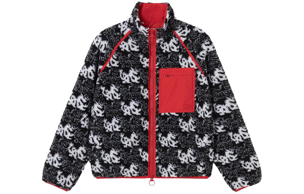 (Women) LACOSTE  Lunar New Year Zip-Up Fleece Jacket Black Colorblock Style. BF3901-939