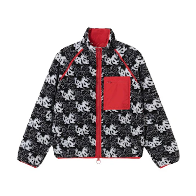 (Women) LACOSTE Lunar New Year Zip-Up Fleece Jacket Black Colorblock Style. BF3901-939