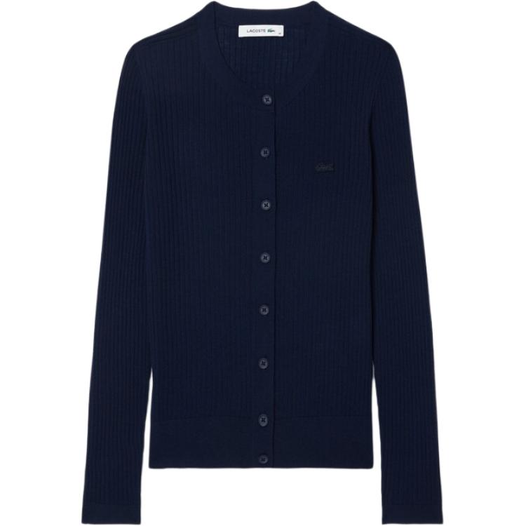 (Women) LACOSTE  Midnight Blue Animal Pattern Knit Cardigan Sweater. AF2560-166