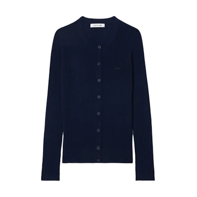 (Women) LACOSTE Midnight Blue Animal Pattern Knit Cardigan Sweater. AF2560-166