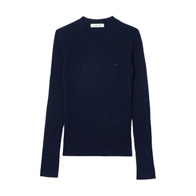 (Women) LACOSTE Midnight Blue Embroidered Logo Crewneck Sweater. AF2576-166