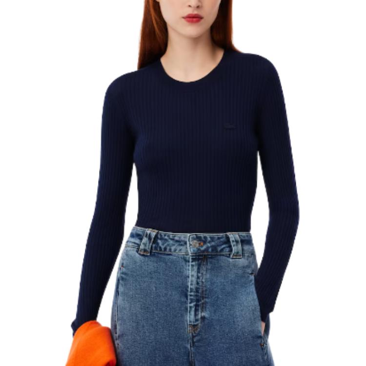 Shop (W) ラコステ ミッドナイトブルー 刺繍ロゴ クルーネックセーター AF2576-166