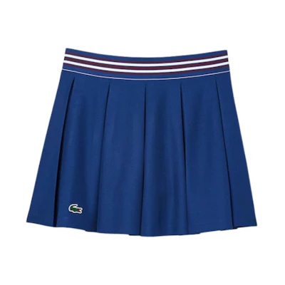 (Women) LACOSTE Pleated Striped A-Line Mid-Rise Casual Skirt Cyan Blue. JF0990-F9F