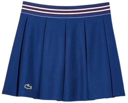 (Women) LACOSTE Pleated Striped A-Line Mid-Rise Casual Skirt Cyan Blue. JF0990-F9F Order (Women) LACOSTE Pleated Striped A-Line Mid-Rise Casual Skirt Cyan Blue. JF0990-F9F