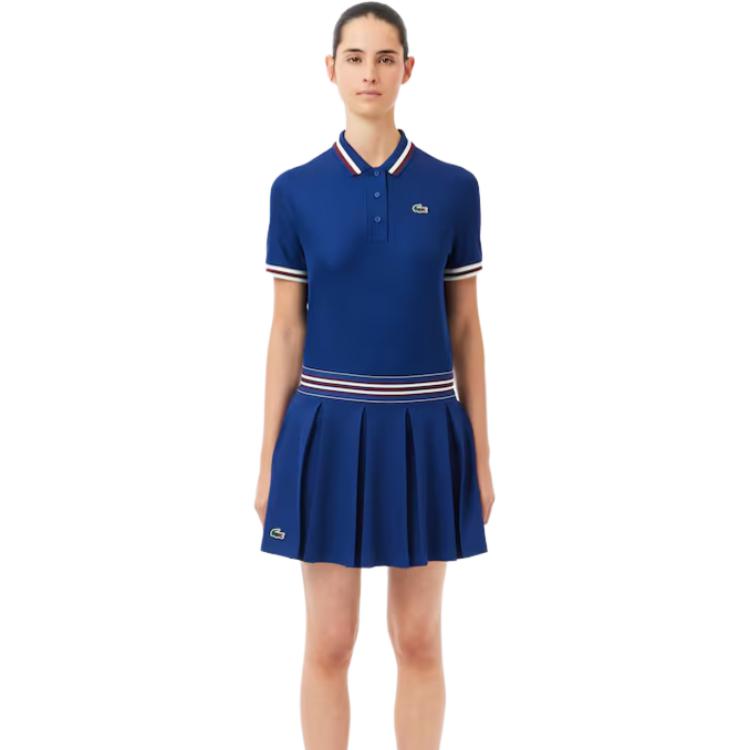 Shop (Women) LACOSTE  Pleated Striped A-Line Mid-Rise Casual Skirt Cyan Blue. JF0990-F9F